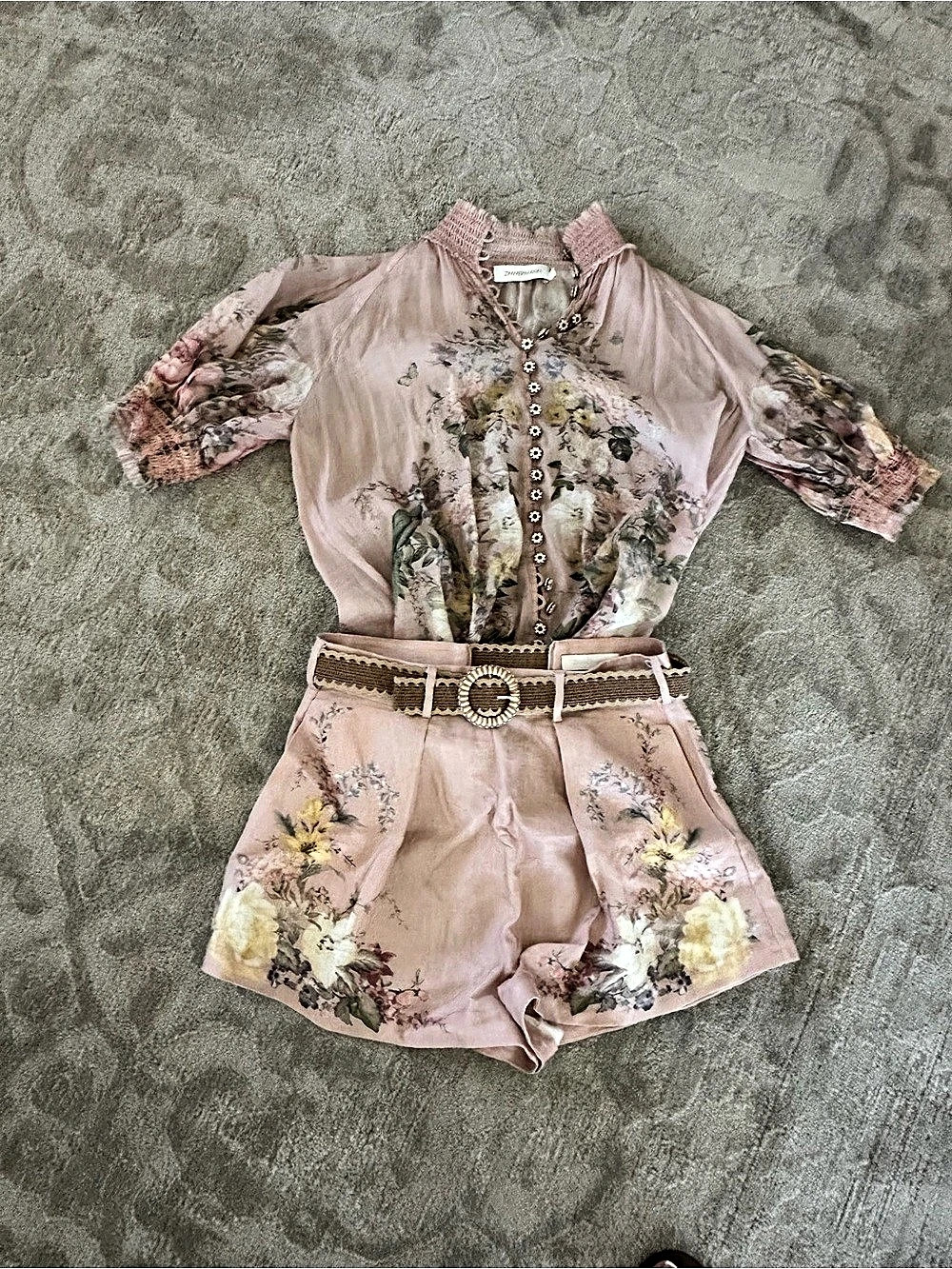 Zimmermann Super Eight Blouse and Shorts Set Floral Romper Pink Size 1